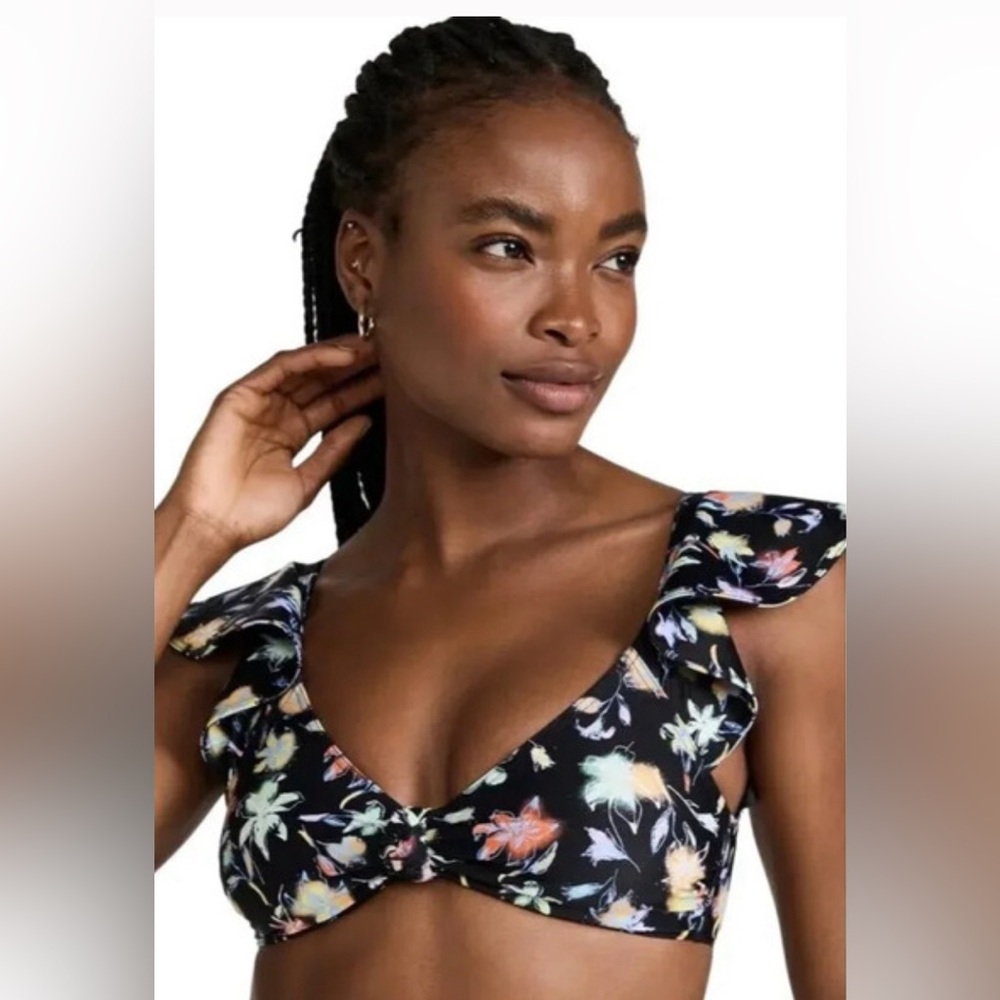 Tanya Taylor Womens Large Bikini Top Floral Flutter Sleeve Orelia NWT